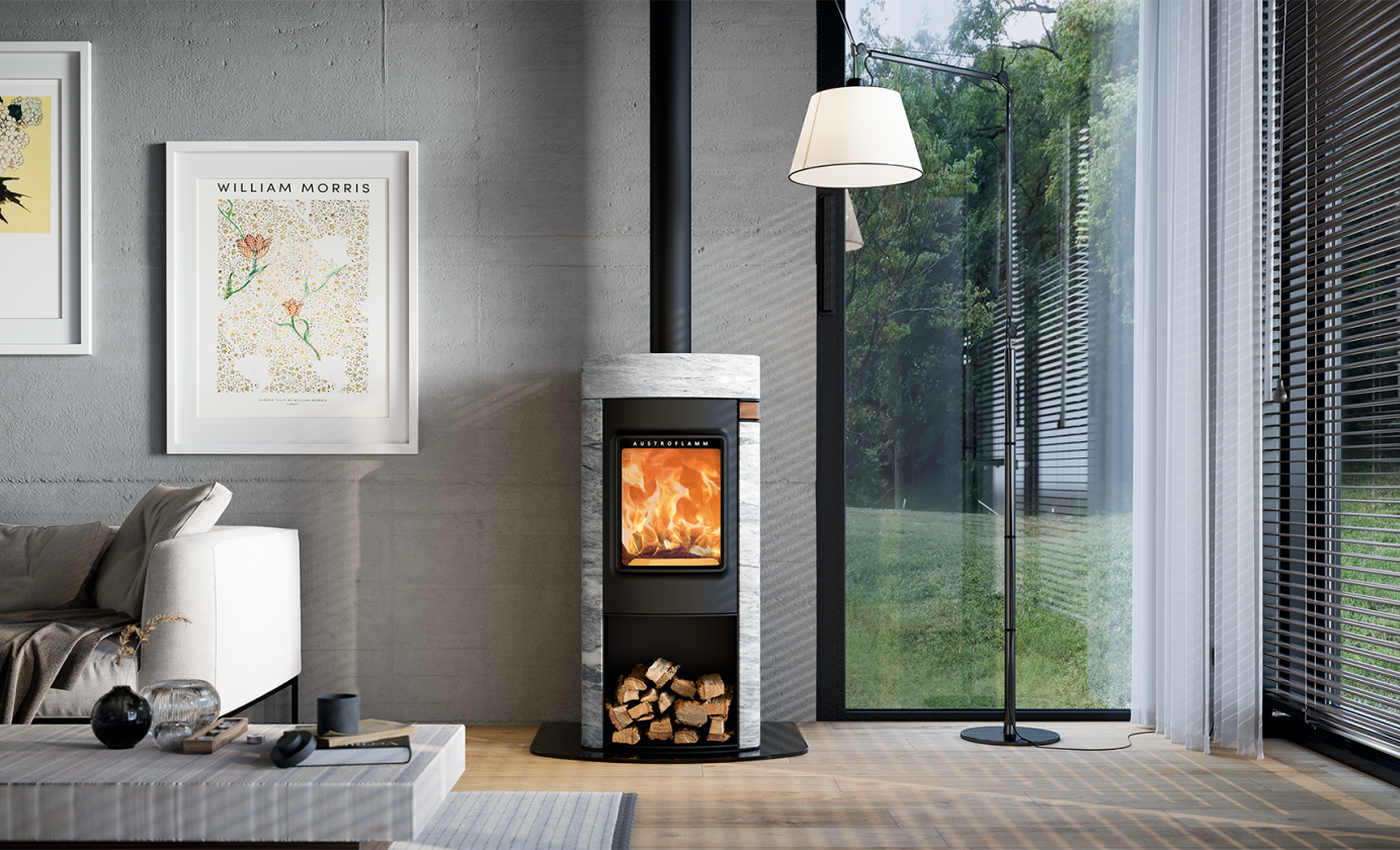 Kaminofen Elisabeth Marble Grey Clouds Raumansicht