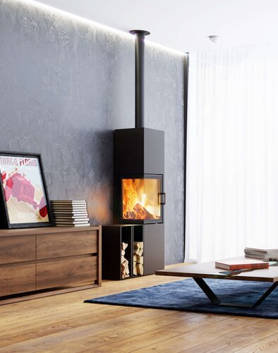 Kaminofen Slim 2.0 Türanschlag links Ambiente Foto Wohnzimmer