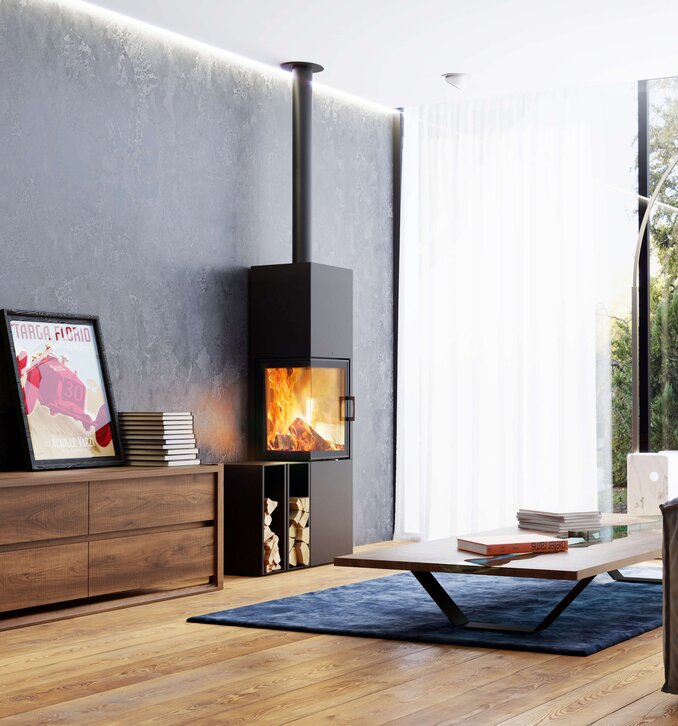 Kaminofen Slim 2.0 Türanschlag links Ambiente Foto Wohnzimmer