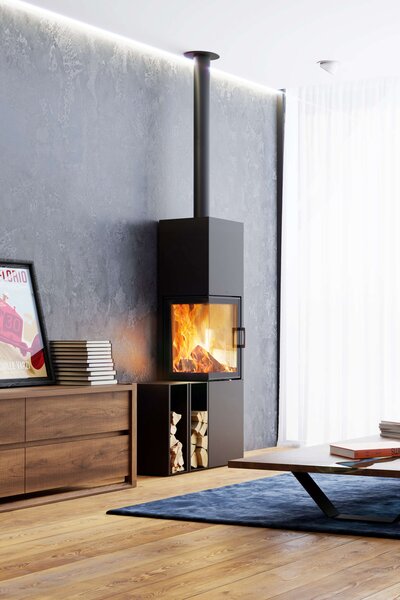 Kaminofen Slim 2.0 Türanschlag links Ambiente Foto Wohnzimmer