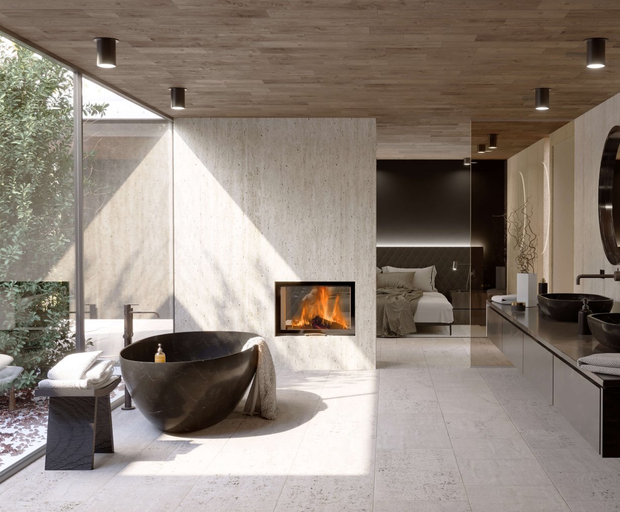 Kamineinsatz 75x51 Sii 2.0 Designkamin in einem Badezimmer