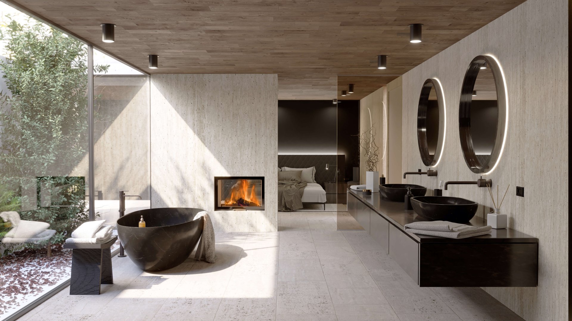 Kamineinsatz 75x51 Sii 2.0 Designkamin in einem Badezimmer