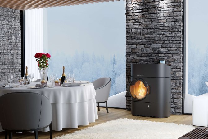 Clou Duo hybrid stove ambiance photo winter landscape cutout