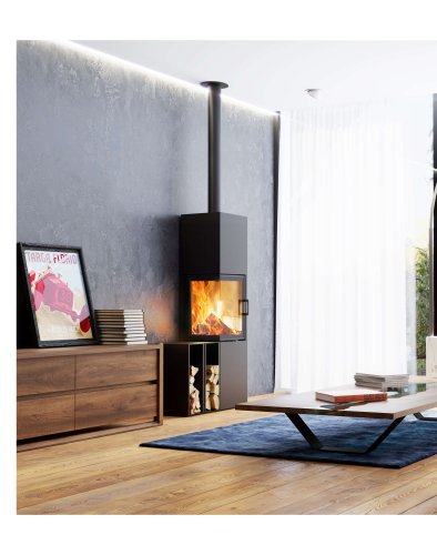 Kaminofen Slim 2.0 Türanschlag links Ambiente Foto Wohnzimmer