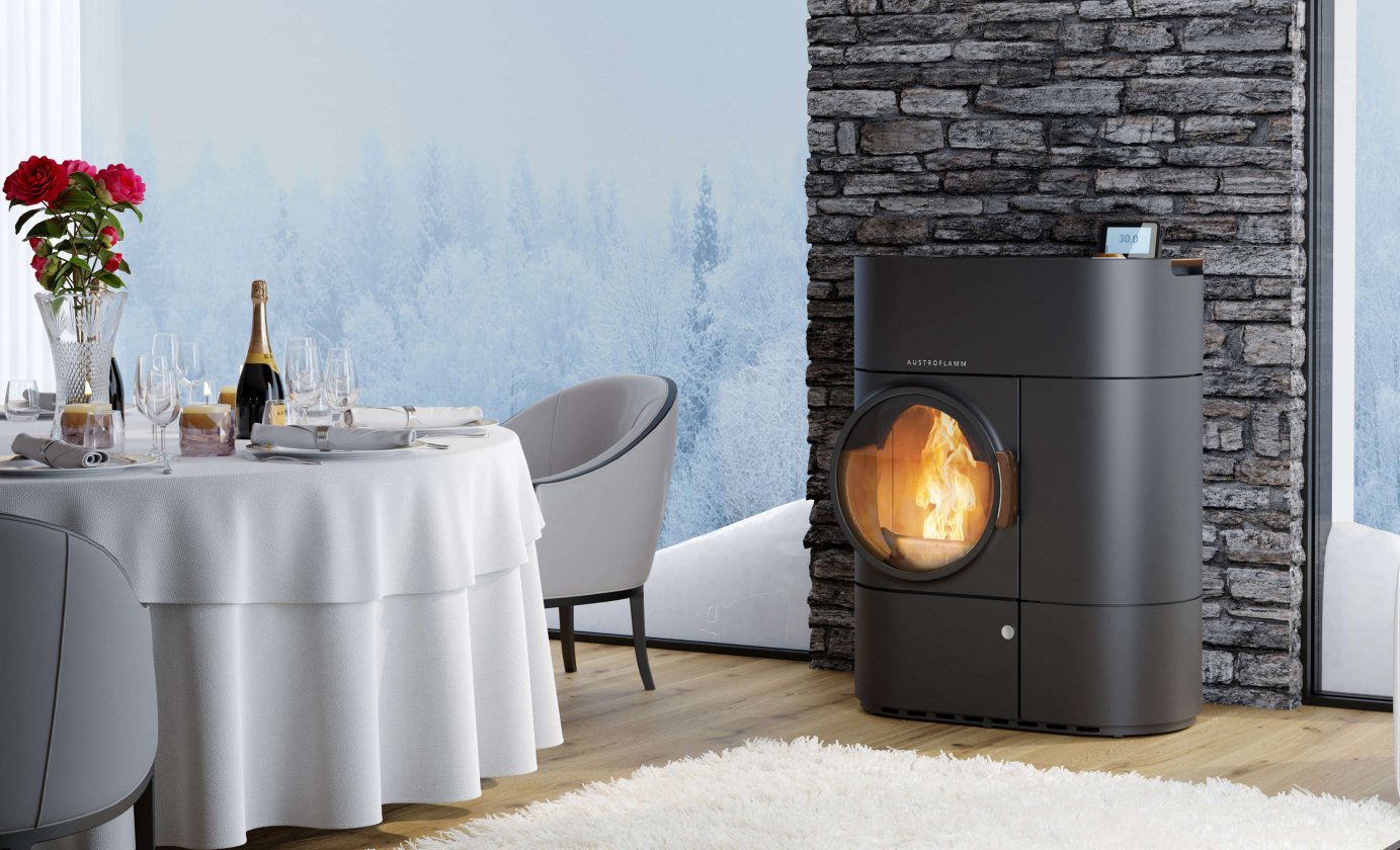 Clou Duo hybrid stove ambiance photo winter landscape cutout