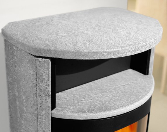 Koko 2.0 stove detail view warming drawer with soapstone cladding