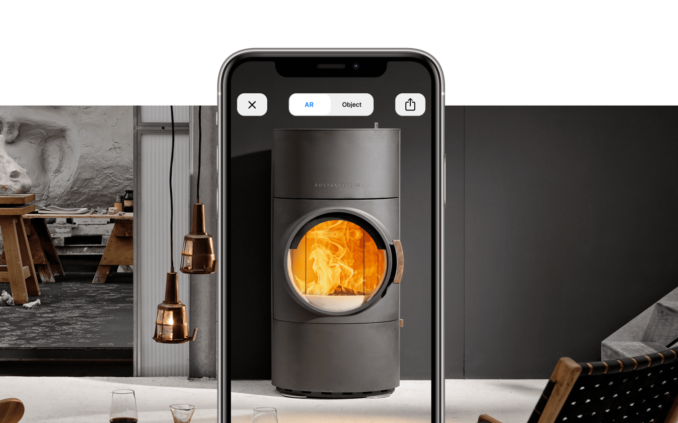 Kaminofen Clou Xtra auf Smartphone für AR-Vorschau